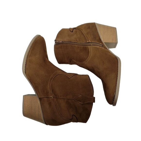 Sugar Women Tarah Ankle Booties Brown Faux Suede Almond Toe Block Heel Size 9.5 - Picture 7 of 11